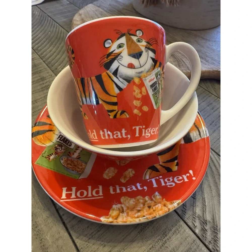 Vtg Kellogg's Cup Cereal Bowl Plate red Tony Frosted Flakes Rare 2005 Free Ship